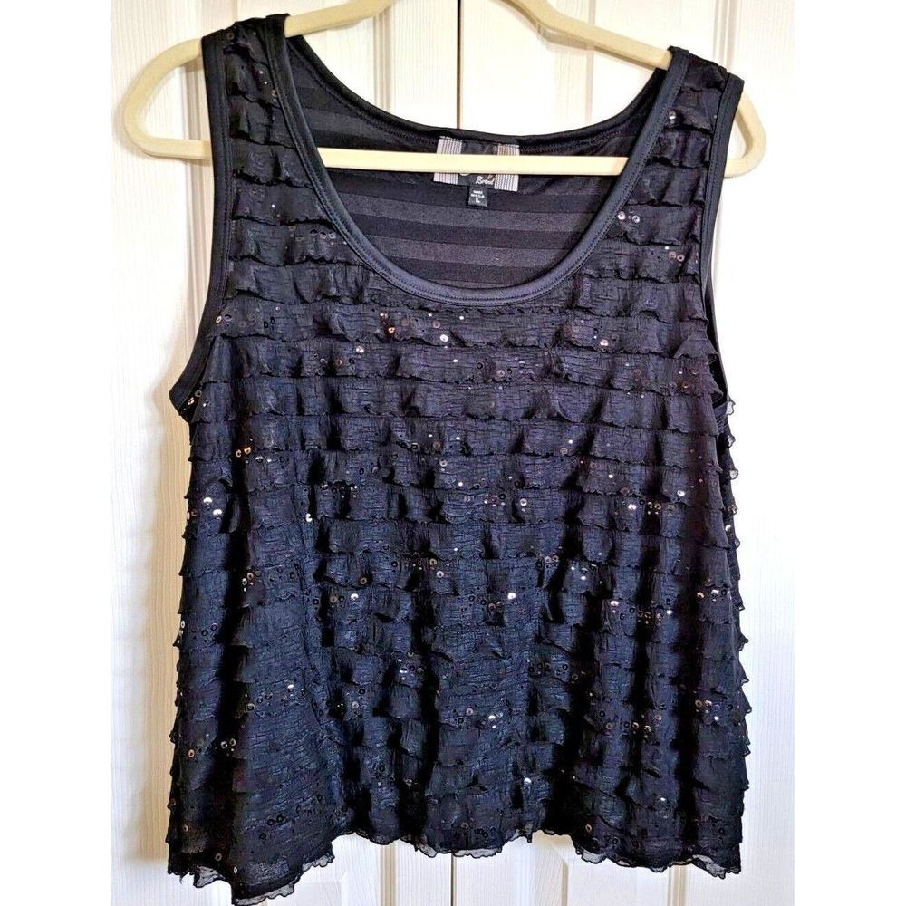 Slinky‎ Brand L Ladies Black Sleeveless Tunic Large Beaded Sparkle Flapper Look